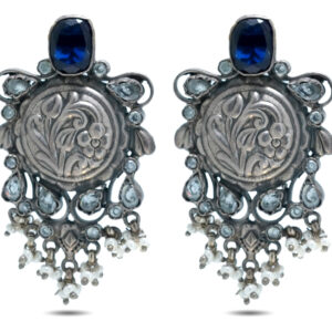 925 Silver Blue Stone Oxidised Look Earring